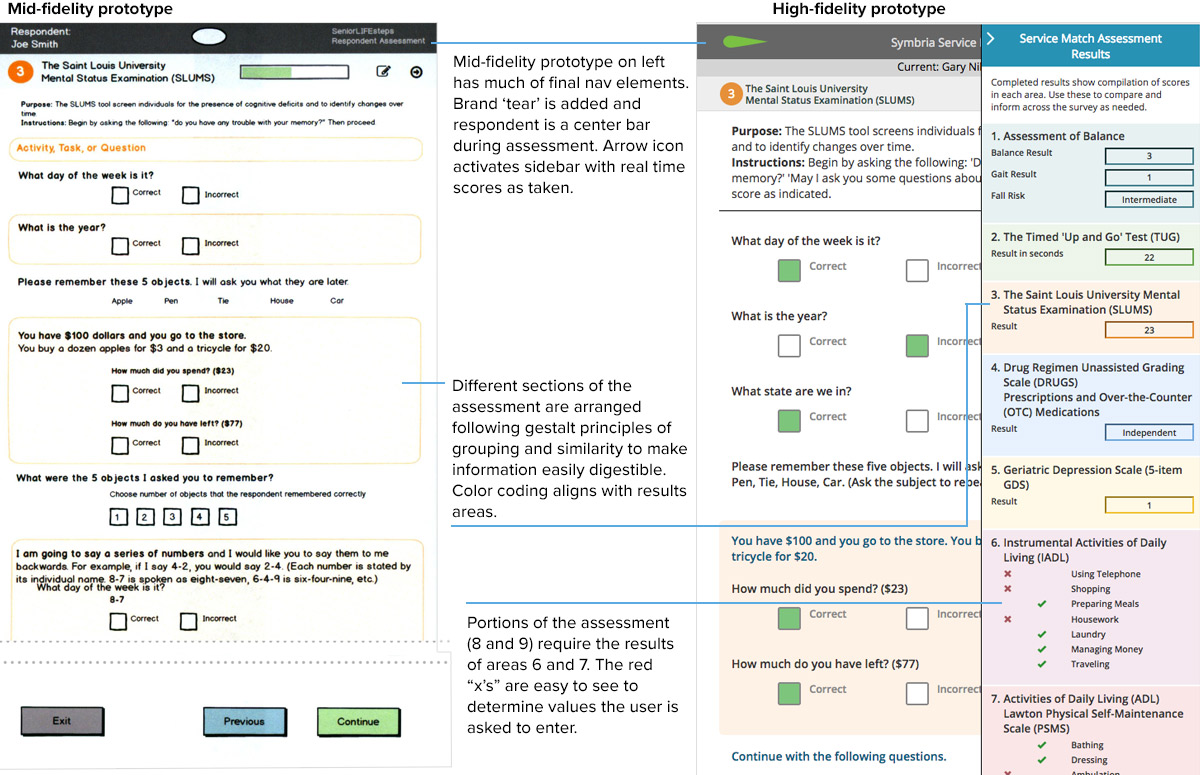 mid-fi and hi-fi of assessment areas